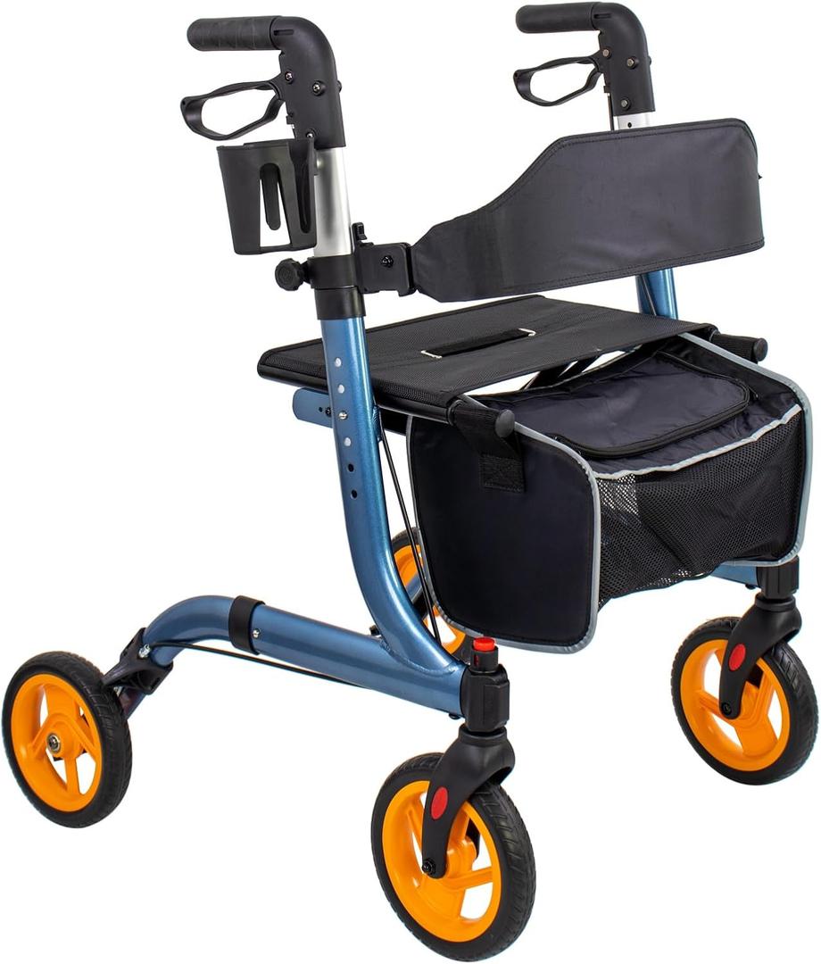 Rollator Walkers for Seniors- Rollator Walker 8" Wheels-with Cup Holder Easy Folding Senior Walker with Backrest- Lightweight Mobility Walking Aid for Adult Elderly, Aluminum Frame, Royal Blue (TPU off-road tires)