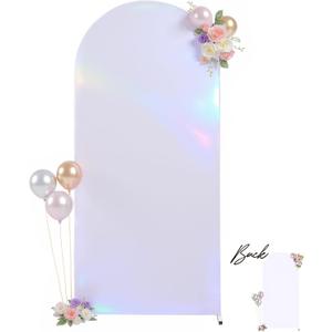 Wedding Arch Backdrop Cover, 7.2FT Silver White Arch Cover Stretchy Backdrops, Double-Sided Arch Stand Covers for Wedding Ceremony, Baby Shower, Birthday Party Decoration
