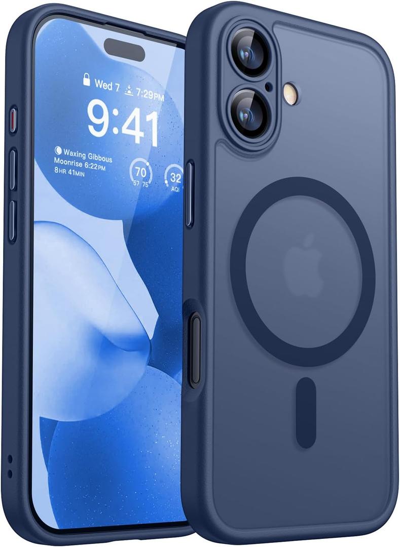 CANSHN Magnetic for iPhone 17 Case, Upgraded [Full Camera Protection] [Compatible with Magsafe] [Translucent Matte] Shockproof Protective Phone Case for iPhone 17 - Deep Blue