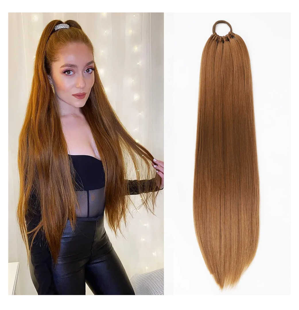 Ponytail Hair Extension For Women,Long Braided Ponytail With Hair Tie,Straight Wrap Around Braided Hair Extension,Synthetic Hair Ponytail Extension 26inch(Ginger)