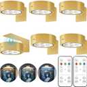 6Pcs Battery Operated Picture Light, Magnetic Led Painting Light with Remote Dimmable and Timer, 3 Lighting Modes Art Display Light for Picture Frame Paintings, Wireless Wall Decor Puck Lights, Gold