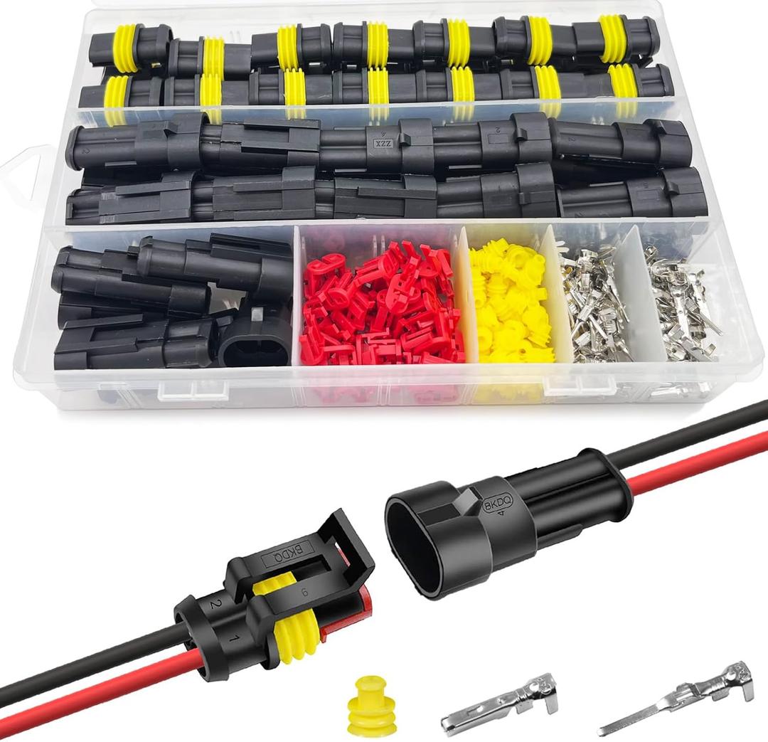25 Kit 2 Pin Connector Automotive Waterproof Connectors 2 Wire Connectors Electrical Connector Two Pin Connector Quick Disconnect Plug Kit 22-16 AWG
