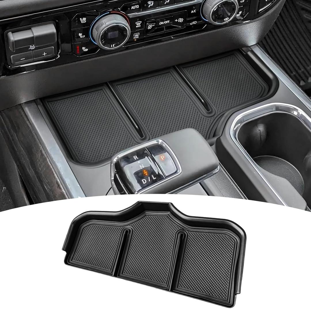 Center Console Organizer Tray Compatible with 2023 2024 2025 2026 Chevy Silverado 1500 and 2022 Refreshed Silverado 1500 Accessories (Full Console w/Bucket Seats) Dual-Layer Storage Cover Pocket Lid