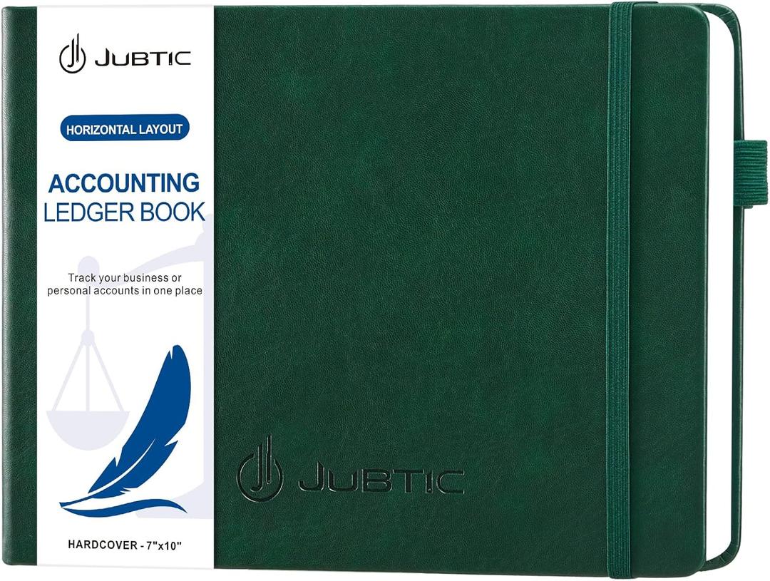 JUBTIC Accounting Ledger Book Horizontal - Expense Tracker Notebook & Columnar Journal, Financial Ledger Books for Small Business & Personal Bookkeeping(7x10,Dark Green)
