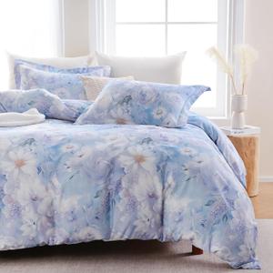 Floral 100% Cotton Duvet Cover King Size,Reversible Blue White Daisy Comforter Cover with Zipper Closure,Soft 3 Pieces Luxury Cotton Bedding Sets with 2 Pillow Shams (20"x36")