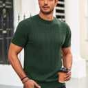 Runcati Mens Knit Short Sleeve T Shirts Casual Crewneck Slim Fit Shirt Cable Knitted Stretch Pullover Tees (L)