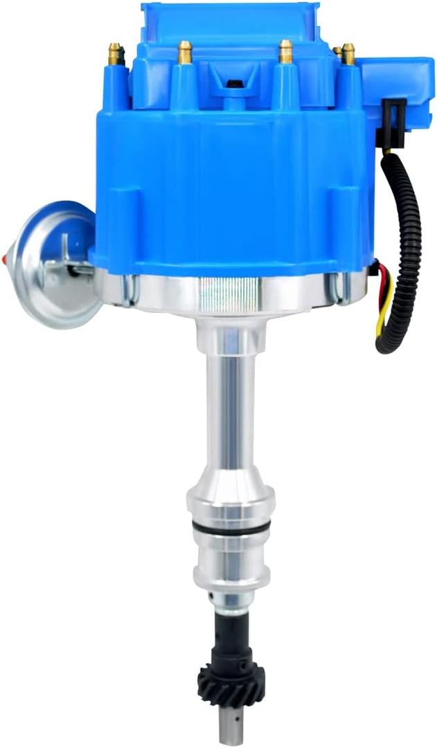 MAS Complete HEI Distributor 65K Coil 7500 RPM Compatible with Small Block Ford SBF 5.8 L 351W Windsor 8 Cylinder One Wire Installation Blue Cap