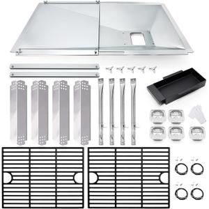 Grill Drip Pan Kits for Nexgrill 720-0830X Replacement Parts, Adjustable Grease Tray with Catch Pan, Cooking Grid Grates, Heat Plates Flame Tamer, Burner and Igniters for Nexgrill 4 Burner 720-0830X.