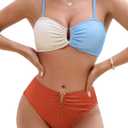 Blooming Jelly Womens Bikini Sets High Waisted Two Piece Swimsuit U Ring Linked Textured Sexy High Cut Swim Bathing Suit M