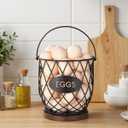 Chicken Egg Basket for Gathering Fresh Eggs with Metal Handle, Wire Egg Collecting Basket with Wooden Base, Round Egg Holder Countertop, Vintage Rustic Farmhouse Kitchen Decor Fruit Storage
