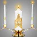 Irenare Unity Candles with Holder for Wedding Ceremony Wedding Decortions Accessories Glass Candle Holder Pillar Candle for Formal Events Church(Gold Wedding)