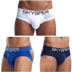 SKYSPER Men's Jockstrap Breathable Mesh 3pcs Jock Strap Male Underwear, Athletic Supporters for Men (Medium, Sg07-blue/White/Navyblue-3pcs)