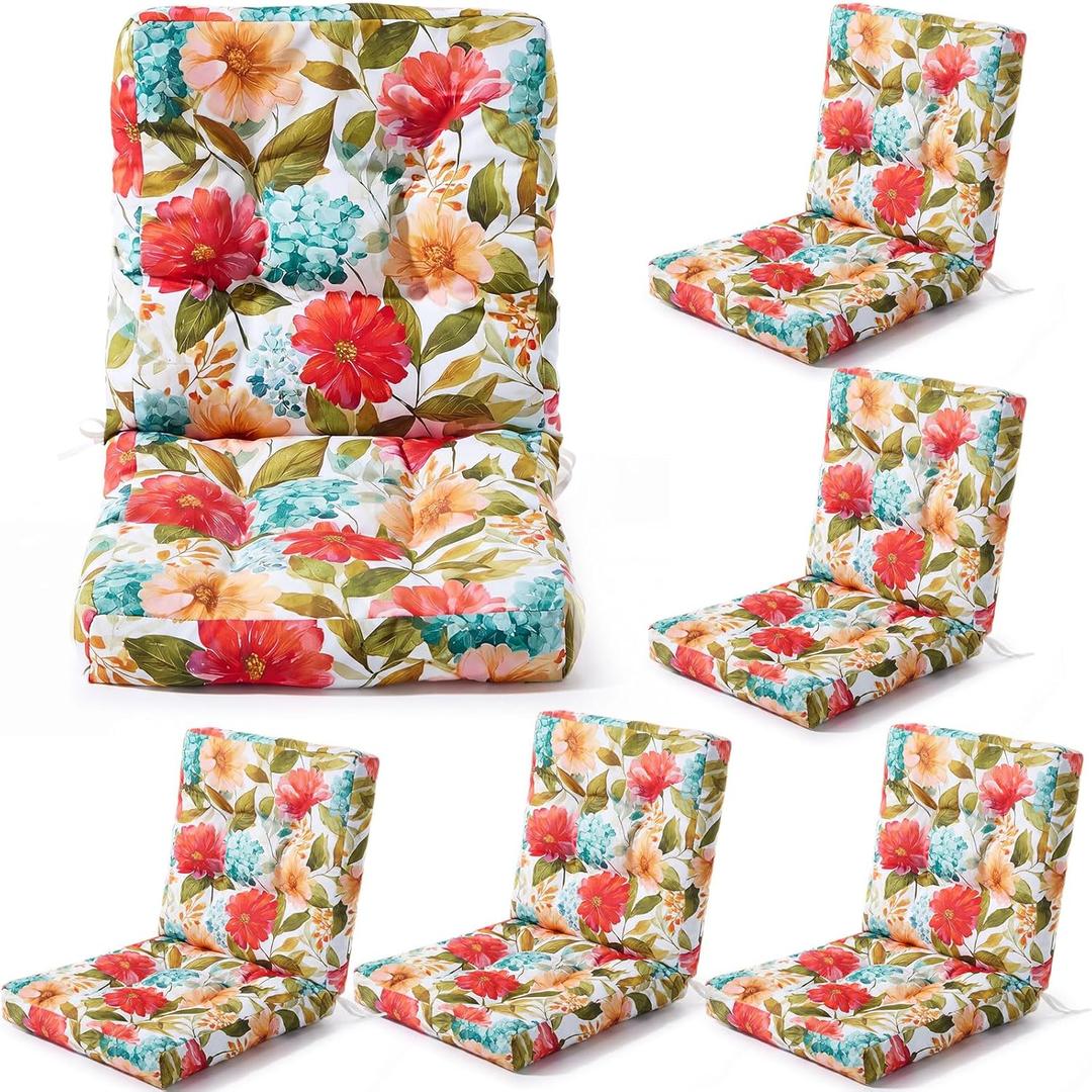 Hoteam 4 Set Outdoor Patio Chair Cushions 20 x 42 in Deep Seat Waterproof Patio Cushions Set for Furniture Replacement Removable Seat and Back (Summer Bloom)