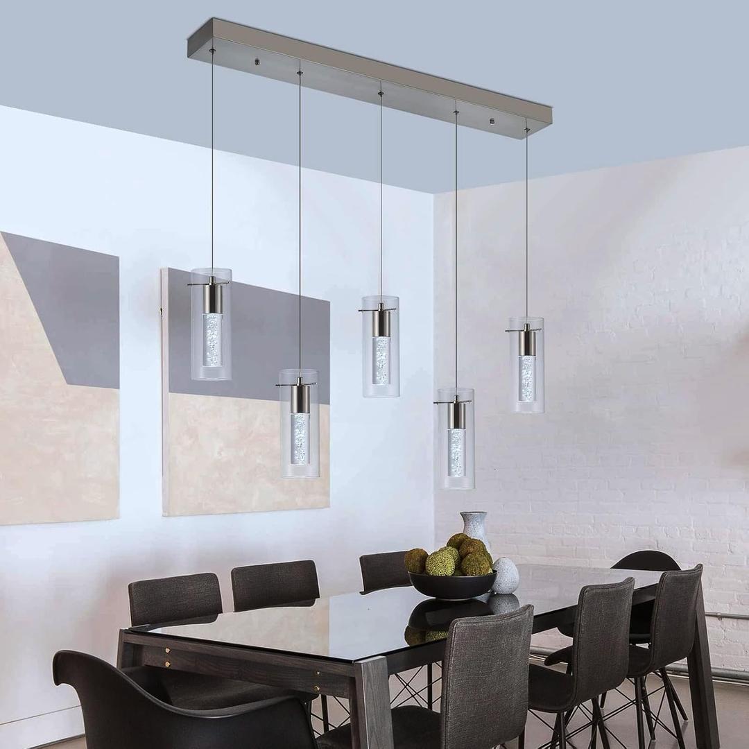 Pendant Lighting for Kitchen Island, Brushed Nickel Dimmable Kitchen Light fixtures, Special Screwed pendent Lights in Kitchen,40W, 3400 Lumen,5 Pendant Light for Kitchen Living Room Bedroom