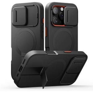 SURITCH for iPhone 16 Pro Case with Slide Camera Cover and Adjustable Kickstand, Compatible with MagSafe, Shockproof Bumper Case Slim Protective Cover for iPhone 16 Pro 6.3 Inch, Black