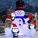 DearHouse 7Ft Lighted Christmas Inflatable Snowman with Three Cute Penguins, Rotating 7 Color Changing Lights Building 3 LED Lights Outdoor Indoor Holiday Yard Inflatables Home Decor