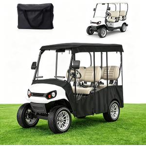 Golf Cart Cover 4 Passenger with Clear PVC Windows, 420D Heavy Duty Waterproof Golf Cart Seat Cover for 86" Roof Yamaha EZGO Club Car, Windproof All-Weather Golf Cart Accessories