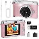 Upgrade Kids Selfie Camera, HD Digital Video Cameras for Toddler, Portable Toy for 3 4 5 6 7 8 Year Old Girl with 32GB SD Card-Pink