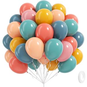 60pcs Boho Rainbow Balloons Assorted Colors 12inch with Slate Dusty Blue Mustard Yellow Pink Nude Colorful Balloons for Baby Shower Flower Groovy One Two Birthday Party Decorations