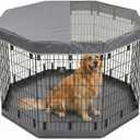 PJYuCien Dog Playpen with Top Cover and Bottom Pad - Metal Foldable Exercise Pen, 8 Panels 42" H x 24" W Indoor Outdoor Pet Fence Puppy Crate Kennel, Gray