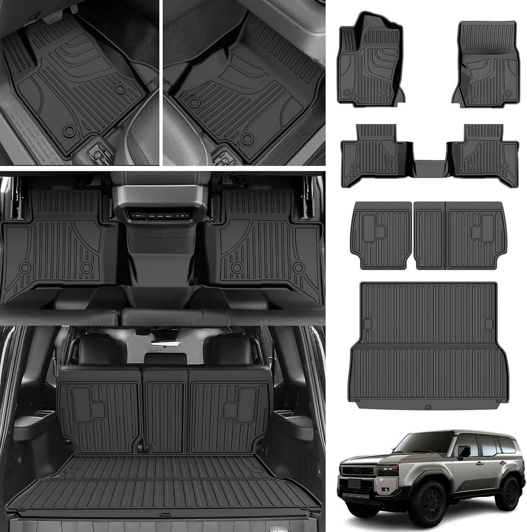 AOMSAZTO Floor Mats and Cargo Mat Backrest Mat Compatible with Toyota Land Cruiser & Lexus GX550 2024 2025 - All Weather TPE Waterproof Anti-Slip Floor Liner and Trunk Mat Car Mat (Only for 5 Seat)