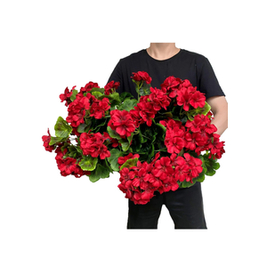 Pack of 4 - Artificial Geraniums Bundles Full Blooms Silk Flower Plants Geranium Bush Red Color for Home Garden Wedding Indoor Outdoor Decor (Red - Pack of 4)