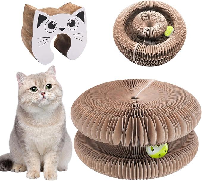 Kitty Kurlz Cat Toy, Magic Organ Cat Scratch Board, Compact Cats Accordion Toy, Foldable Interactive Cardboard Cat Scratcher Pad Toys with 1 Bell Balls for Indoor Cats