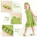 YOUNGER TREE Toddler Girl Summer Sundress Sleeveless Casual Dress Ruffle Hem Cotton Solid Outfits with Bowknot (Green)