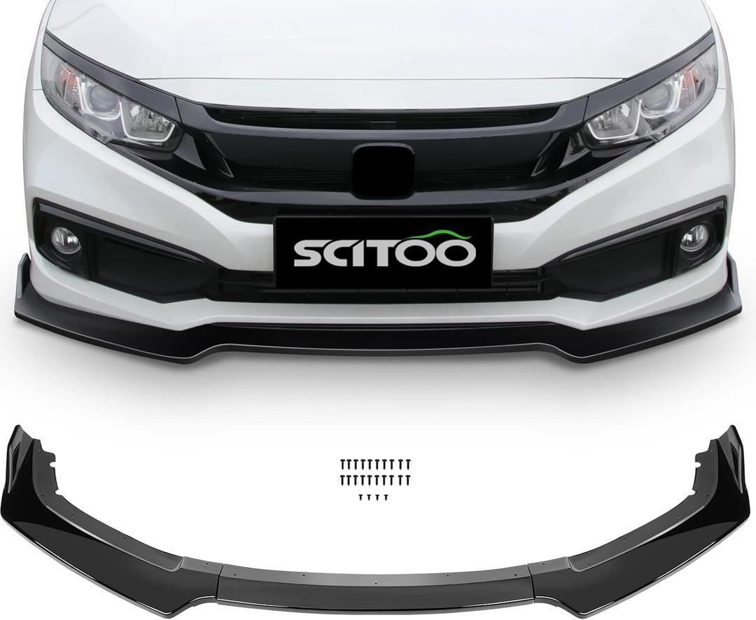 SCITOO 3PCS Black PP Front Bumper Body Kit Spoiler Chin Spoiler Front Bumper Lip Fit for 2016-2020 for Honda Civic