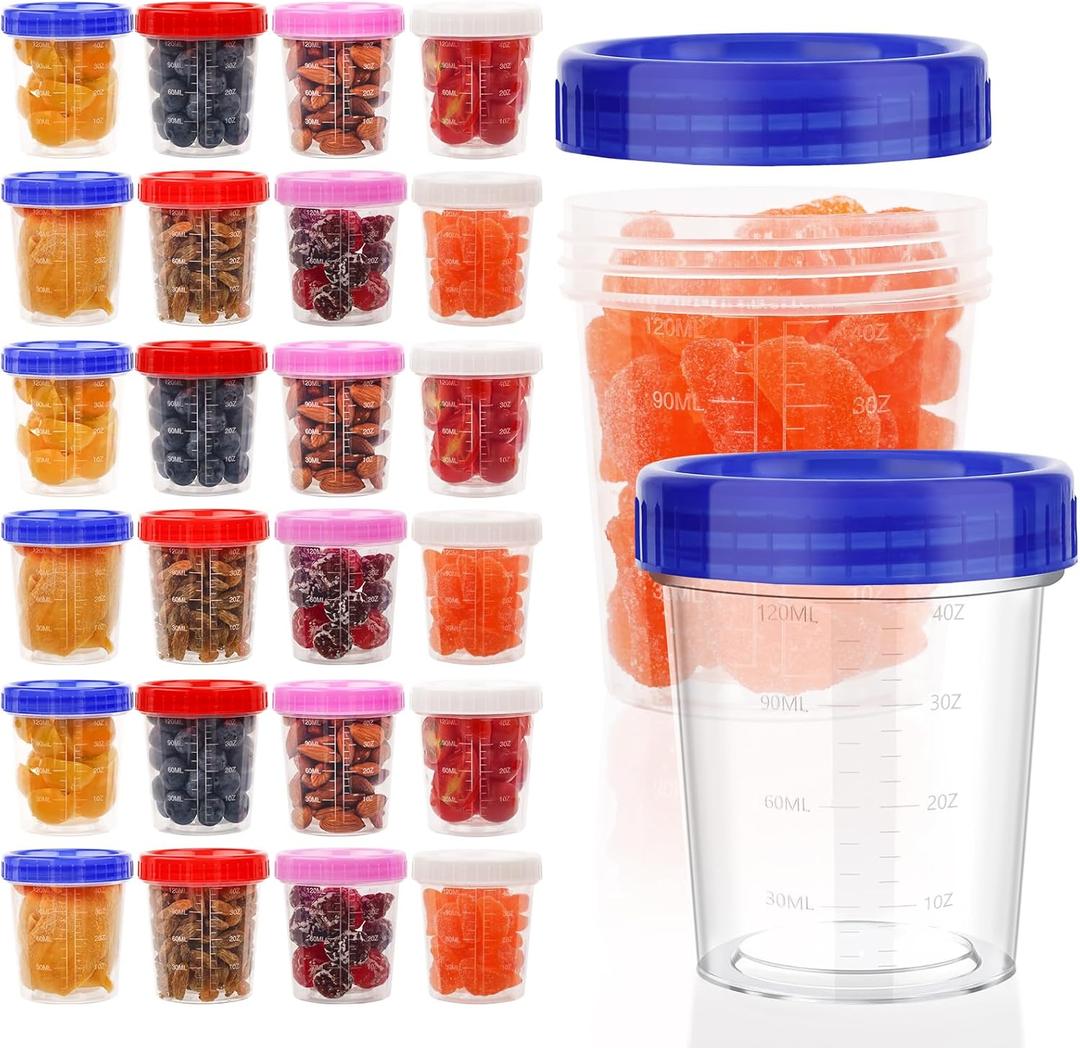 XSEINO 24 Pack 4oz Salad Dressing Container to Go,Small Transparent Containers with Leakproof & Screw Lids, Microwave & Dishwasher Safe, Reusable and Stackable