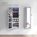 SONGMICS 6 LEDs Mirror Jewelry Cabinet, 47.2-Inch Tall Lockable Wall or Door Mounted Jewelry Armoire Organizer with Mirror, 2 Drawers, 3.9 x 14.6 x 47.2 Inches, Gray UJJC93GY