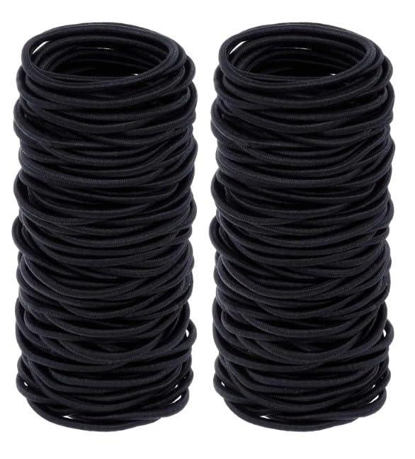 Purple Mart's Elastic Hair Tie No Metal- 100 Count, Black - 4MM for Hair- Hair Accessories for Women/Kids Perfect for Long Lasting Braids, Ponytails and More - Reusable
