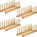 Lawei 4 Pack Bamboo Dish Drying Rack, Plate Rack Stand Pot Lid Holder, Dish Organizer Racks for Plates, Cups, Bowls, Cutting Board, Drying Rack Stand Drainer, Kitchen Cabinet Organizer