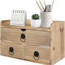 Washed White Wood Desk Organizer, Mini Desktop Organizer with Drawers, Tabletop Storage Organization for Home Office Supplies Vanity, No Assembly Required (3 Drawer and Shelf)