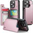 Compatible with iPhone 16 Pro 6.3" Wallet Case with Card Holder RFID Blocking for Women Men, Double Magnetic Clasp Kickstand Shockproof Phone Case Fit for iPhone 16 Pro, Rose Gold