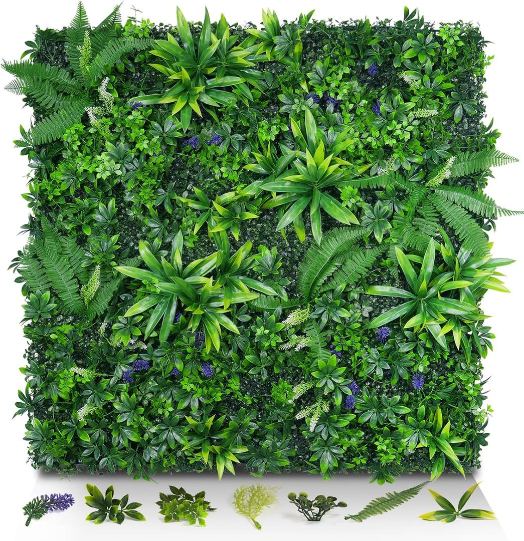 Artificial Grass Wall Panels, 20"x20" 12pcs Hedge Grass Backdrop, UV-Anti Fake Greenery Plant Boxwood Panels, Green Wall Decor for Outdoor Indoor Patio Garden Backyard (Money Tree)