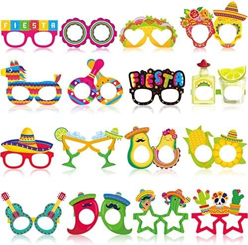 Honoson 32 Pcs Mexican Fiesta Party Decorations Paper Eyeglasses Taco Cactus Pinata Cinco De Mayo Costume Photo Booth Props Supplies for Taco Twosday Birthday Let's Fiesta Favor