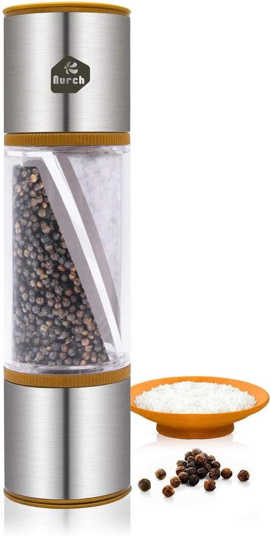 LHS 2 in 1 Salt and Pepper Grinder, Clear Acrylic Salt Grinders and Pepper Mill with Adjustable Coarseness Ceramic Rotor, Brown