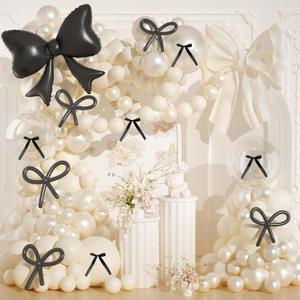 Pearl White Balloon Arch Kit, JOGAMS 174Pcs Bow Balloon Arch Kit with 260 Clear Bow Foil Balloons Ribbon Bow for Coquette Bow Theme Birthday Wedding Baby Shower Bachelorette Bridal Shower