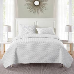 VCNY Home - Twin Quilt Set, 2-Piece Textured Basketweave Bedding Set, Dorm Essentials (Nina White, Twin)