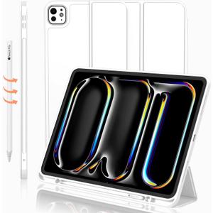 iMieet Case for iPad Pro 11 Inch (M5) 2025 /(M4) 2024 5th Gen, Trifold Stand Smart Cover with Pencil Holder and Soft TPU Back, Auto Wake/Sleep (White)
