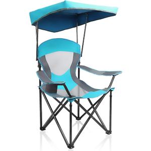 ALPHA CAMP Heavy Duty Canopy Lounge Chair Sunshade Hiking Travel Chair with Cup Holder (Enamel Blue)