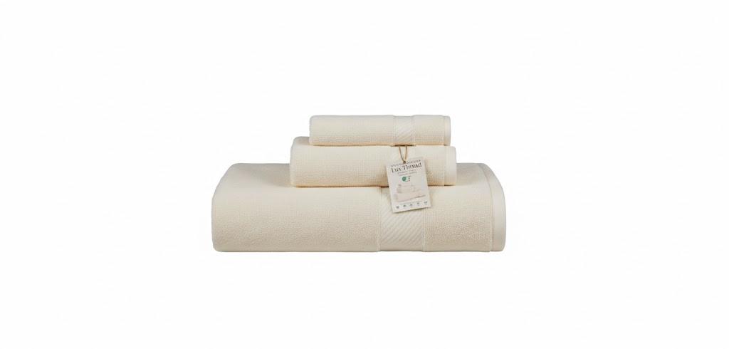 Lux Thread Egyptian Cotton Towel Set - 3 Piece | Ultra Soft 100% 600 GSM Towels | 1 Bath, 1 Hand, 1 Washcloth | Quick Dry, Durable for Bathroom, Home, Spa, Gym | Premium Towel Set (Ivory)