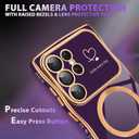 Fiyart Cute Magnetic Wave Frame Curly Shape for Samsung Galaxy S24 Ultra Case with Screen Protector, Luxury Plating Shockproof Phone Case for Women Girls for Samsung Galaxy S24 Ultra,Dark Purple