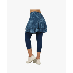 ANIVIVO Skirted Leggings for Women Capri, Athletic Tennis Skirt with Leggings Golf Pickleball Clothes with Pockets(2-blue Tie-dye, Medium)
