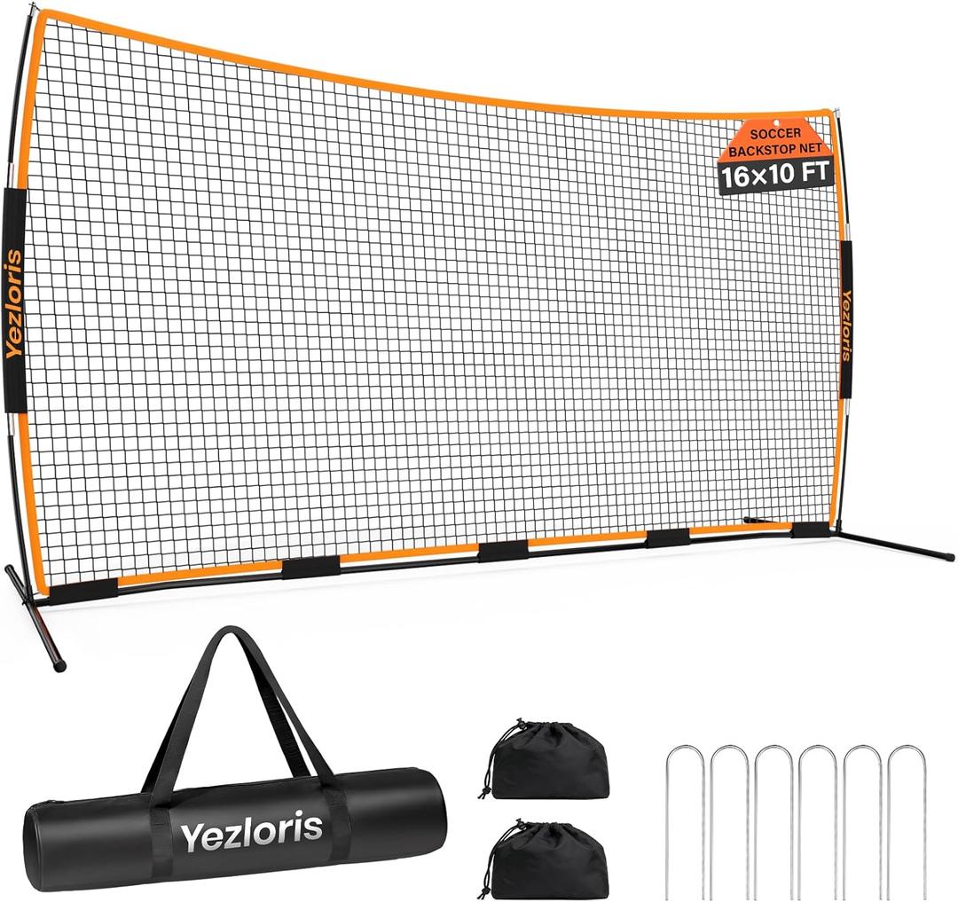 16x10FT Multi-Sport Backstop Net Portable Ball Barrier for Baseball, Soccer, Basketball & Lacrosse, Wind-Stable with Ground Stakes & Sandbags, Backyard & Park Practice Net