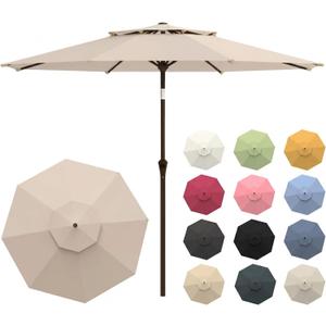 Patio Umbrella, 2 Tier Outdoor Table Umbrella, Large Vented Market Umbrellas with Push Button Tilt and Crank, 8 Sturdy Ribs for Backyard, Deck, Pool, UPF50+ UV Protection