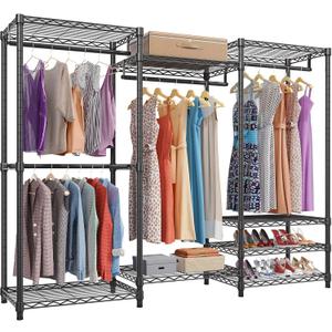 VIPEK V5 Heavy Duty Clothes Rack, Portable Closet Wardrobe with 4 Hanging Rods & 8 Shelves, Freestanding Adjustable Garment Rack for Bedroom, Walk-in Closet, 890 lbs Capacity, Black, 68.9" L