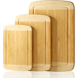 3 x GuanQiao Cutting Boards for Kitchen (3-Piece)-Large Bamboo Cutting Board Non Toxic for Chopping Meat, Vegetables & Fruit, Over the Sink Use
