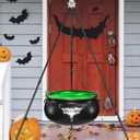 DJROLL Halloween Decorations Outdoor, Witches Cauldron on Tripod with String Lights, Black Plastic Cauldron Halloween Decor for Yard Patio Porch Outside